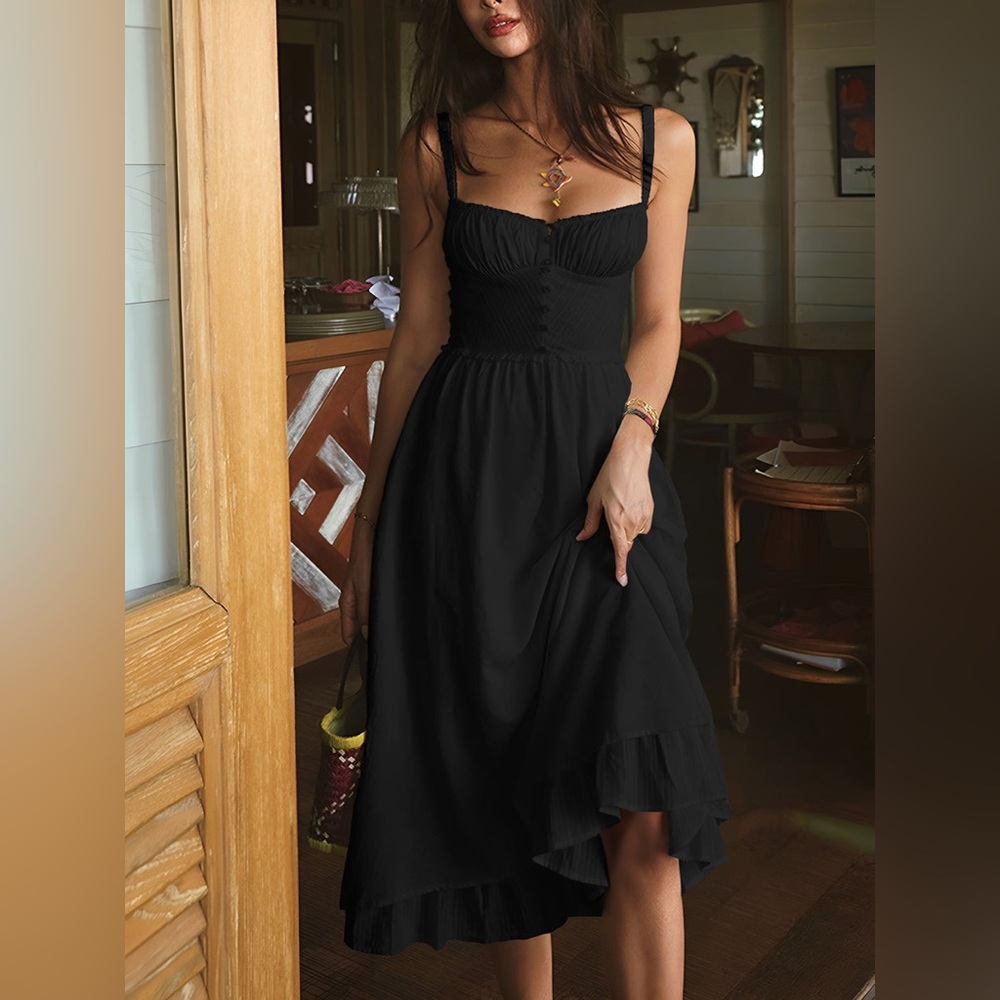 Commense Elegant Black Midi Dress